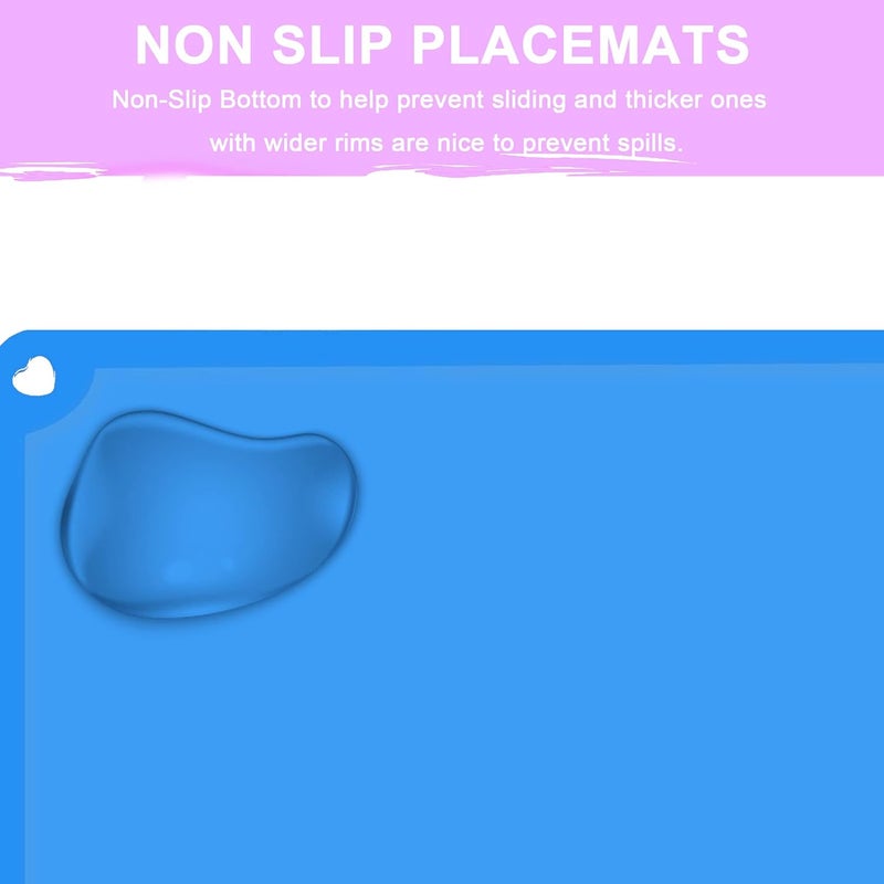 Mudocp Silicone Kids Placemat, Non Slip Toddler Placemats for Dining Table, Reusable Children’s Dining Food Mat, 2Pack,Blue&Green - Image 3